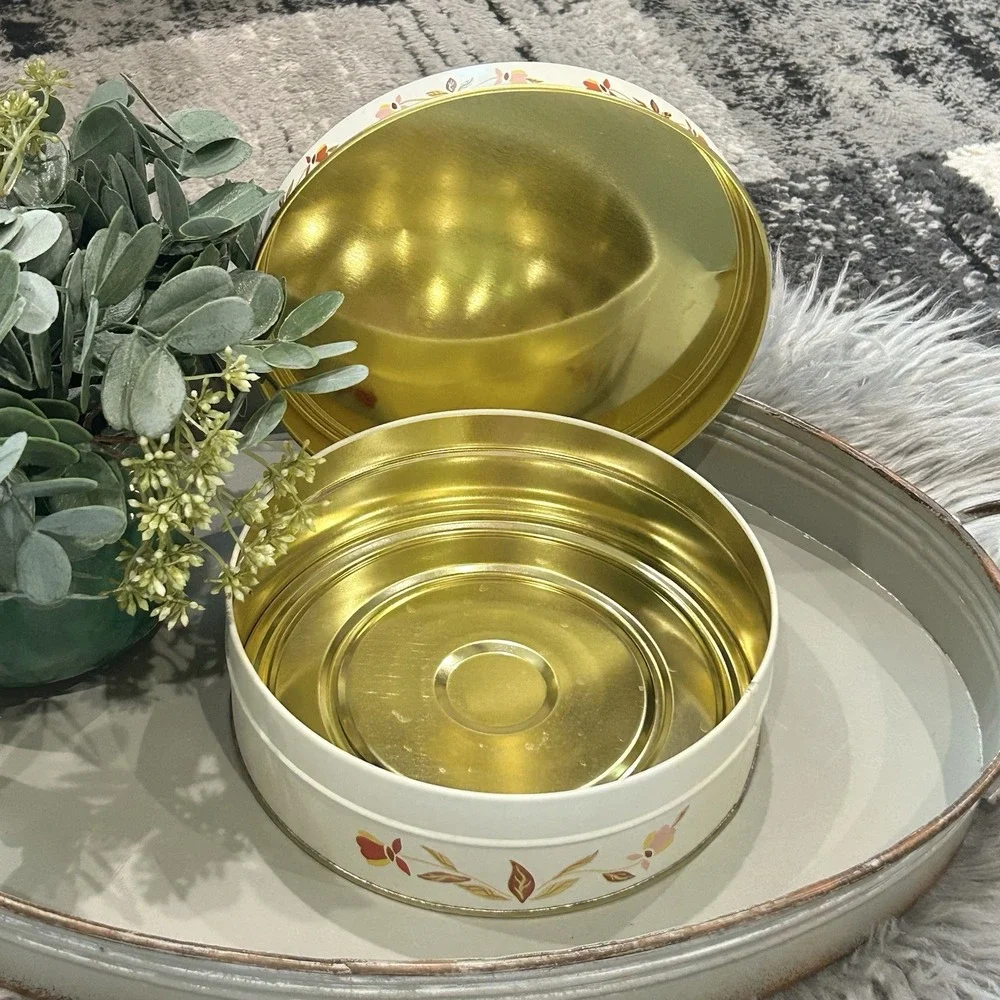Hall China Jewel 1981 Vintage Tea Autumn Leaf Round Fruitcake Tin 7